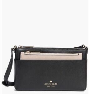 Kate Spade Textured Leather Crossbody Bag with Removable Pouch, Black/Pink, NWT